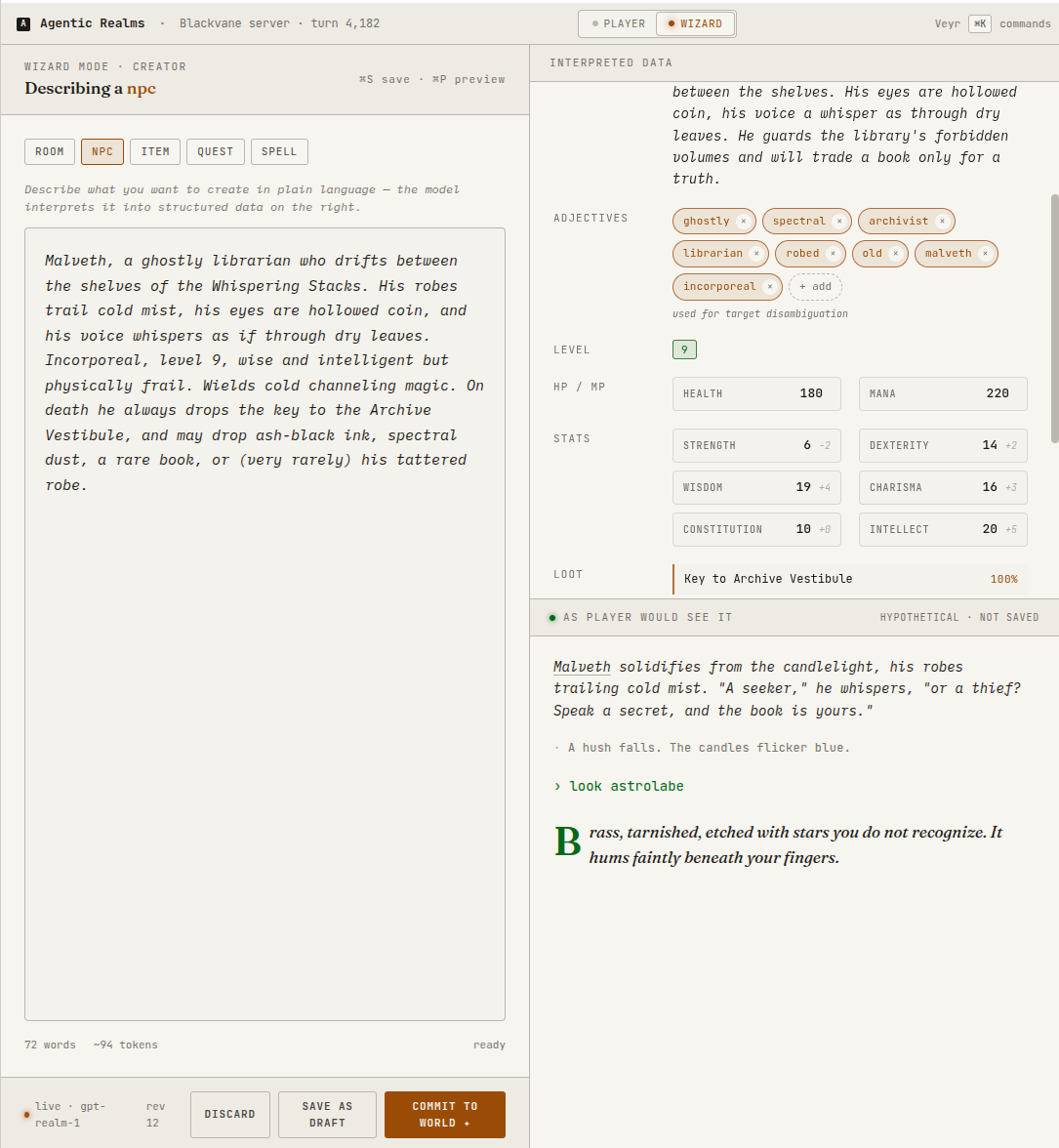 Mockup of a wizard editing view